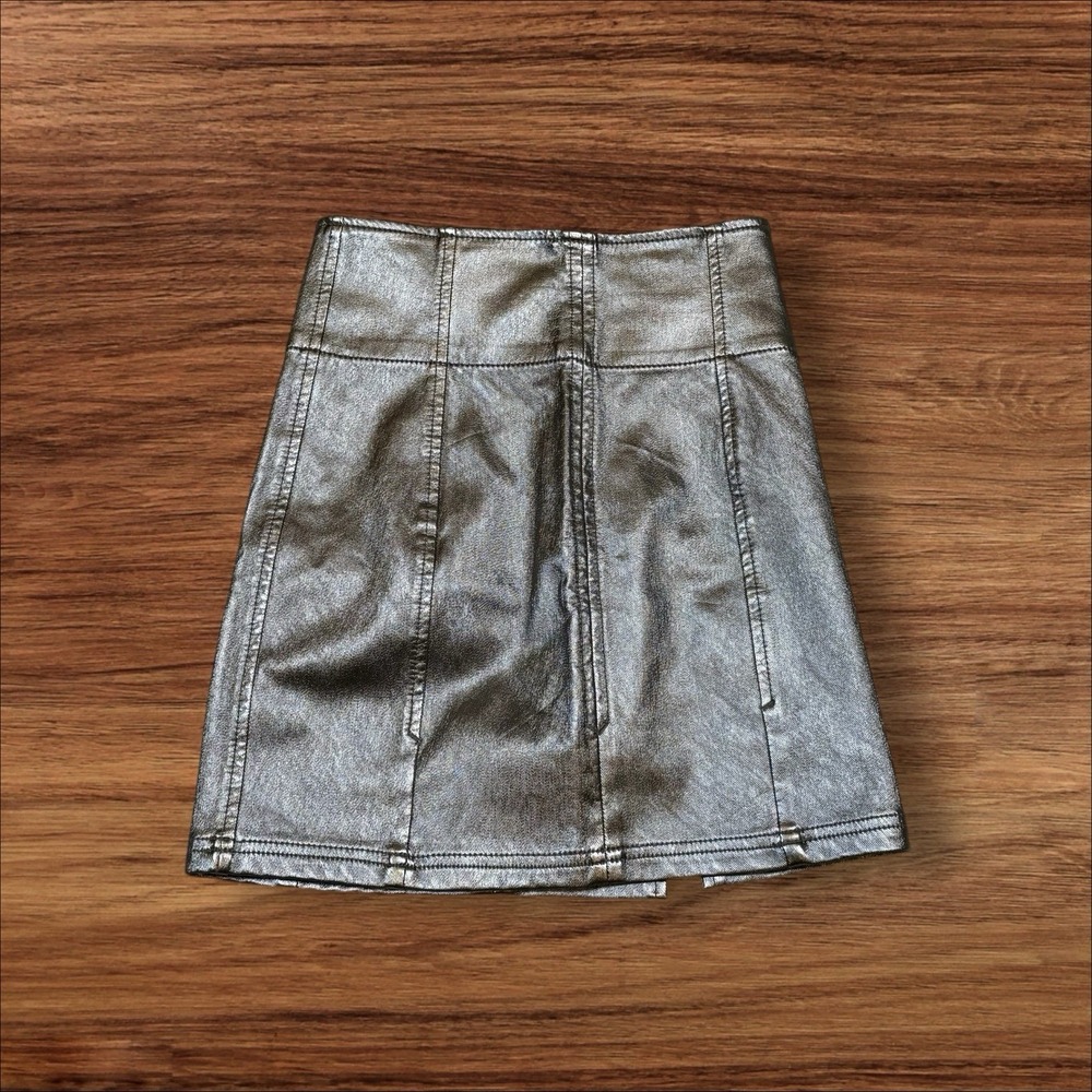 NWT Free People Holding Onto A Dream Coated Mini Skirt‎ Silver Size 2